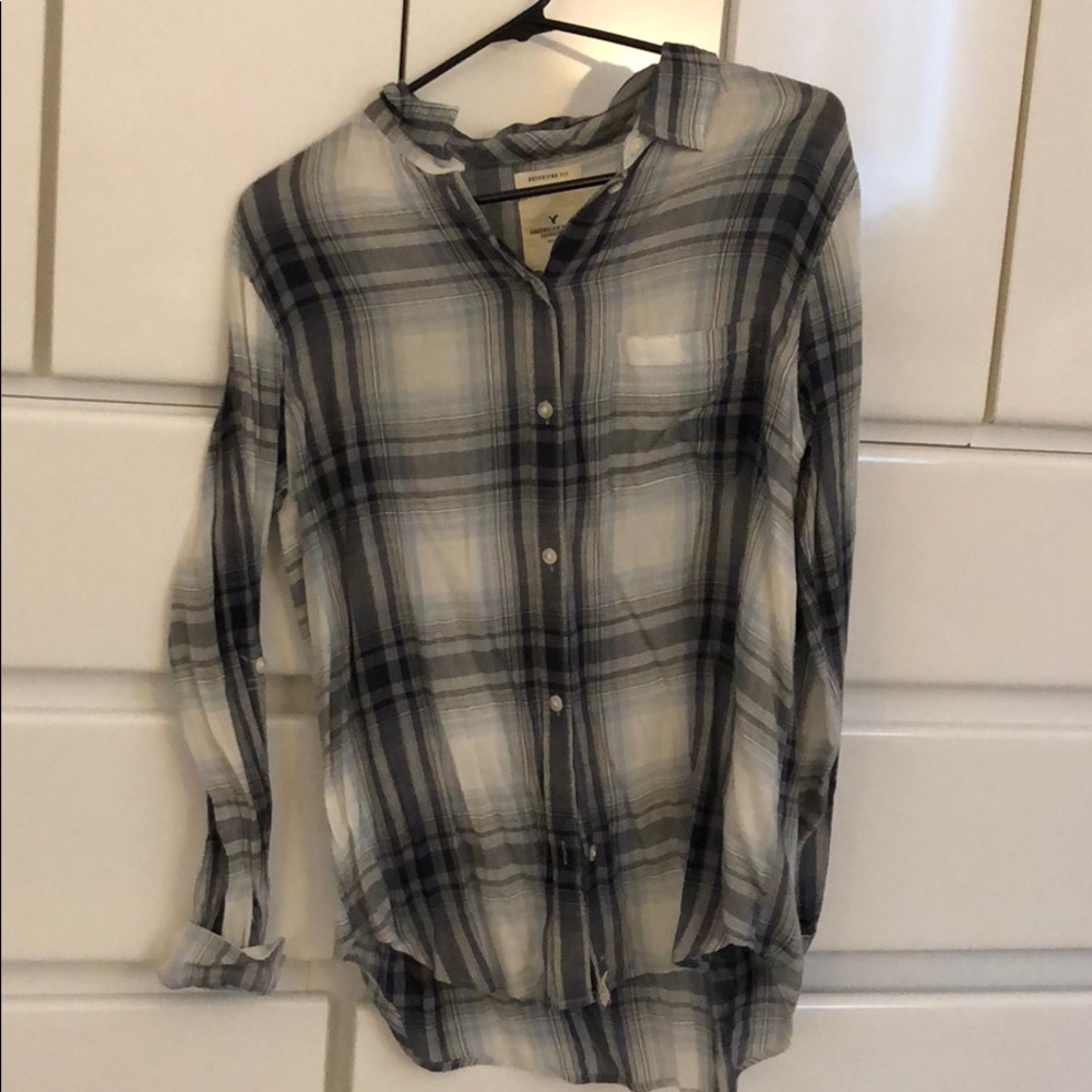 American Eagle blue tri-tone boyfriend fit flannel